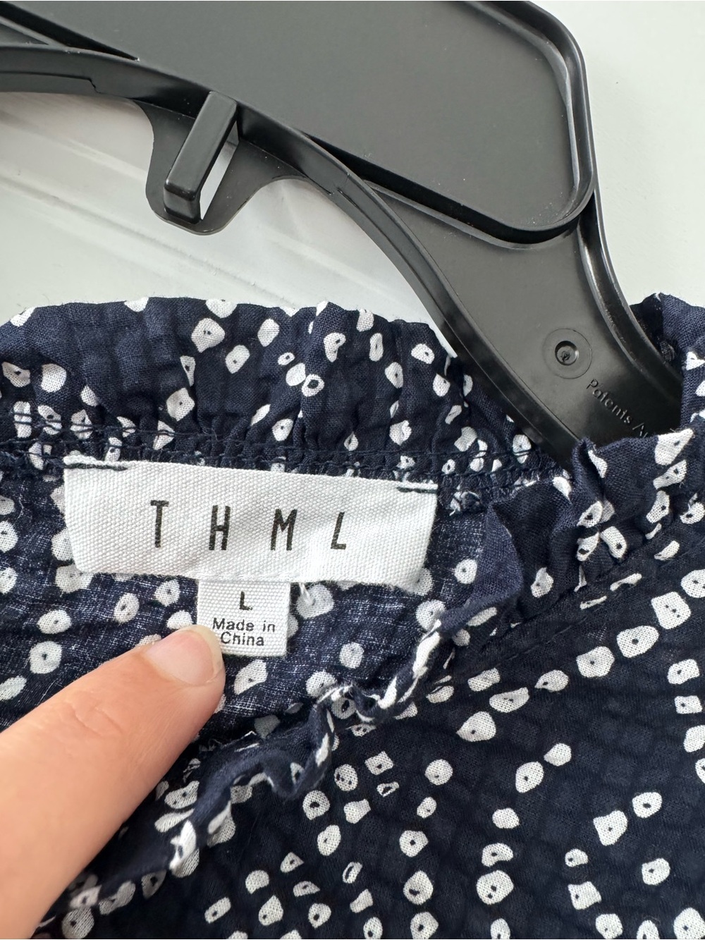 THML Navy Dot Pattern Blouse with Green Embroidered Sleeves - Picture 3 of 5